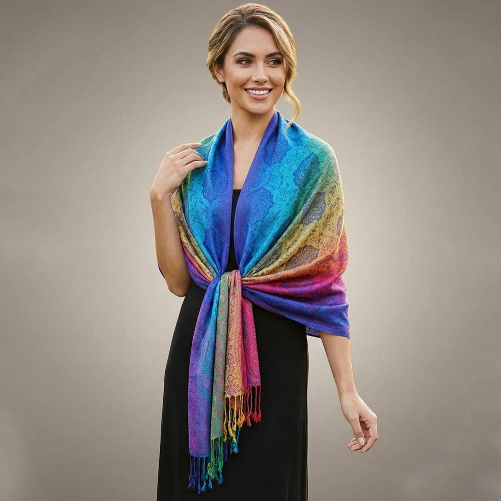 Rainbow Ornate Paisley Pattern Pashmina Shawl Scarf Rainbow Ornate Paisley Pattern Pashmina Shawl Scarf