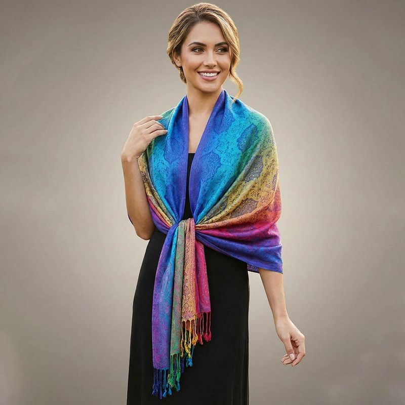 Rainbow Ornate Paisley Pattern Pashmina Shawl Scarf
