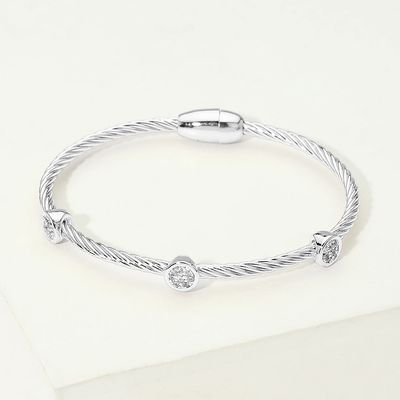 14K White Gold Plated Round CZ Bezel Magnetic Bangle 14K White Gold Plated Round CZ Bezel Magnetic Bangle