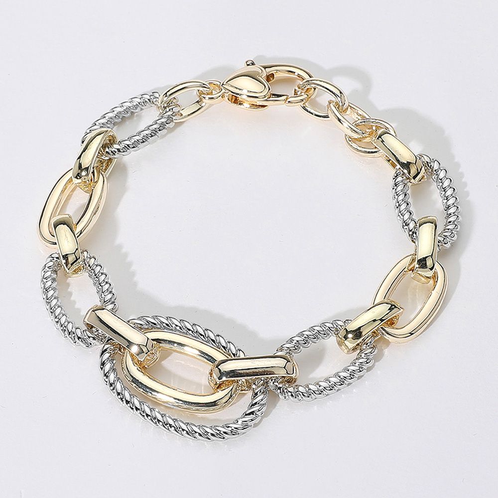 14K Gold Plated Two Tone Textured Oval Chain Link Bracelet 14K Gold Plated Two Tone Textured Oval Chain Link Bracelet