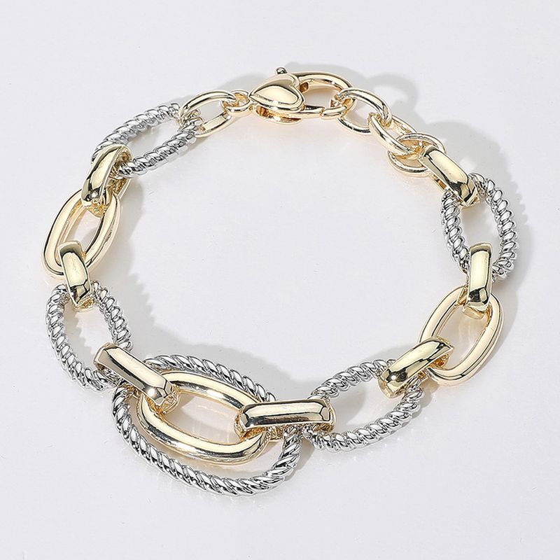 14K Gold Plated Two Tone Textured Oval Chain Link Bracelet 14K Gold Plated Two Tone Textured Oval Chain Link Bracelet