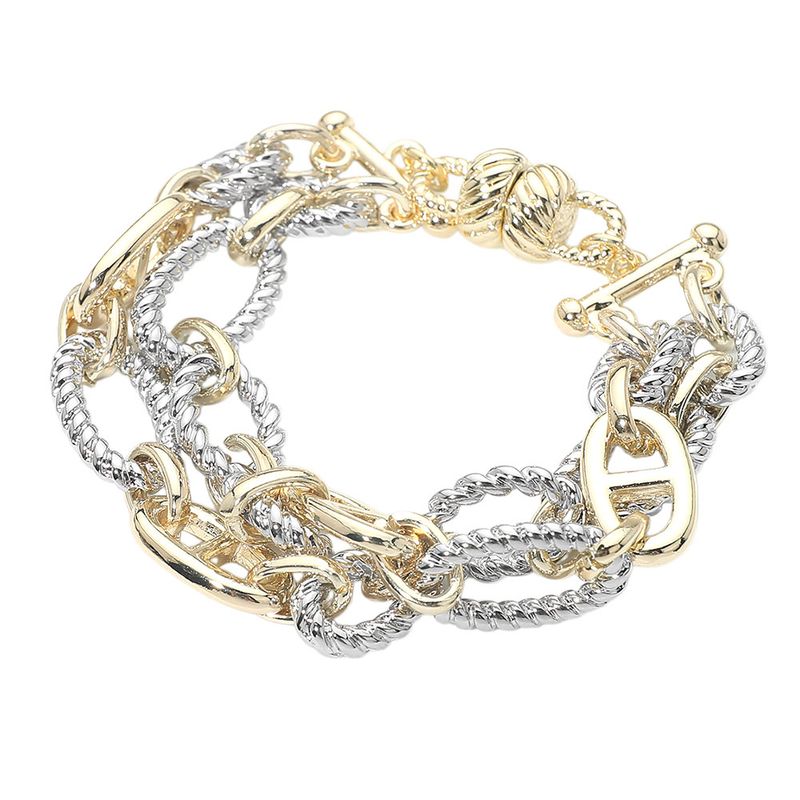 14K Gold Plated Two Tone Mixed Link Magnetic Bracelet