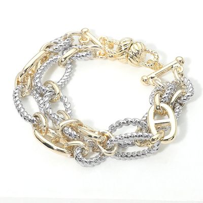 14K Gold Plated Two Tone Mixed Link Magnetic Bracelet 14K Gold Plated Two Tone Mixed Link Magnetic Bracelet