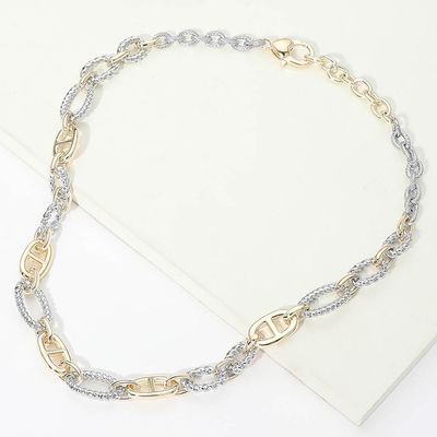 14K Gold Plated Two Tone Textured Mixed Link Chain Necklace 14K Gold Plated Two Tone Textured Mixed Link Chain Necklace