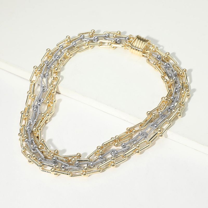 14K Gold Plated Two Tone Multi Strand Chunky Industrial Chain Magnetic Necklace