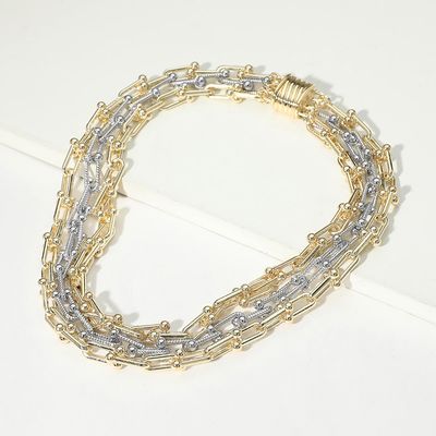 14K Gold Plated Two Tone Multi Strand Chunky Industrial Chain Magnetic Necklace 14K Gold Plated Two Tone Multi Strand Chunky Industrial Chain Magnetic Necklace