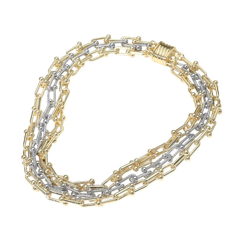14K Gold Plated Two Tone Multi Strand Chunky Industrial Chain Magnetic Necklace