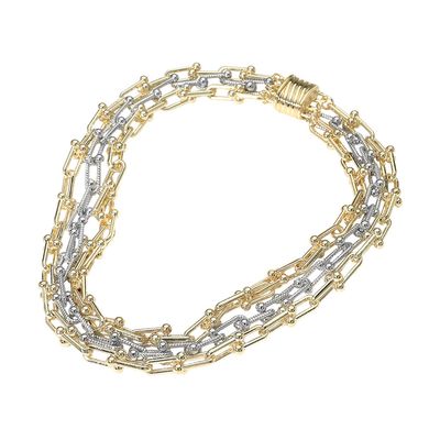 14K Gold Plated Two Tone Multi Strand Chunky Industrial Chain Magnetic Necklace