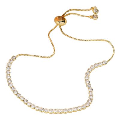 Round CZ Stone Bezel Adjustable Pull Tie Bracelet