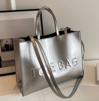 Silver Vegan Leather Open Tote Multipale Strap Handbag Silver Vegan Leather Open Tote Multipale Strap Handbag