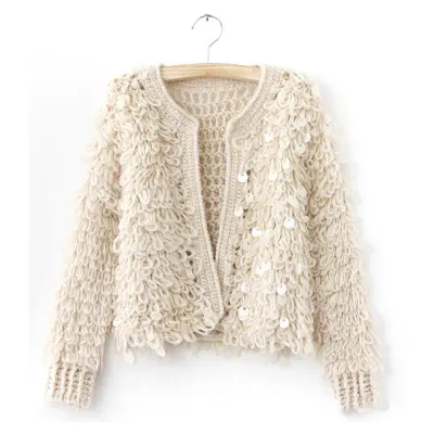 Cream Handmade Shag/Sequin Embellished Jacket Cream Handmade Shag/Sequin Embellished Jacket