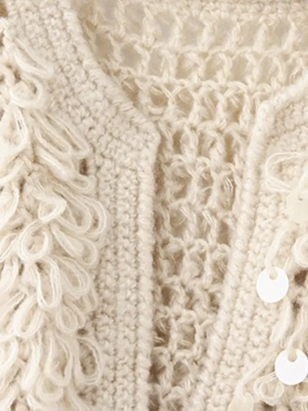 Cream Handmade Shag/Sequin Embellished Jacket