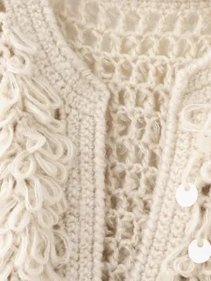 Cream Handmade Shag/Sequin Embellished Jacket