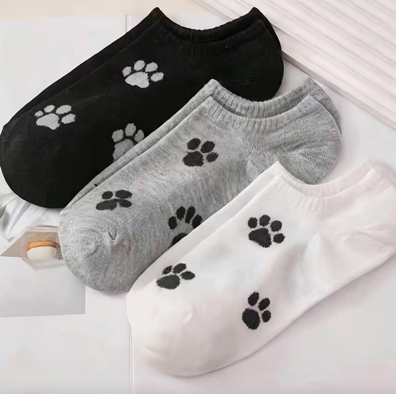 3 Pair Paw Socks White/Grey/Black