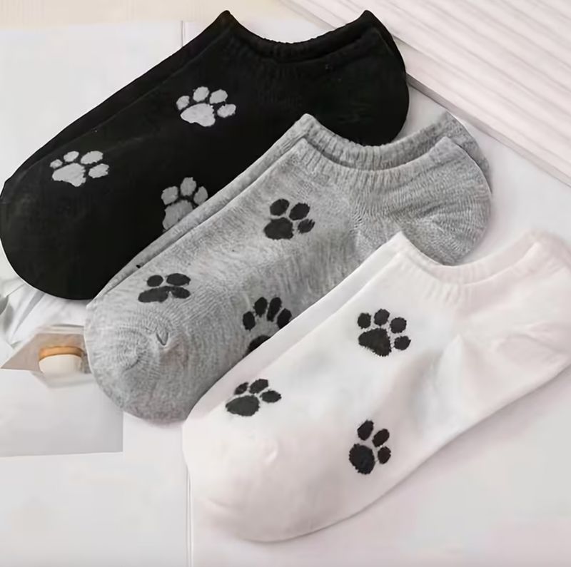 3 Pair Paw Socks White/Grey/Black 3 Pair Paw Socks White/Grey/Black