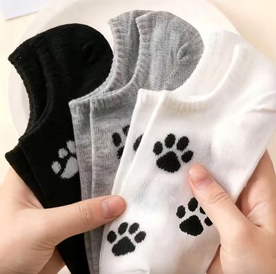 3 Pair Paw Socks White/Grey/Black
