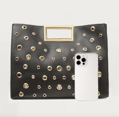 Black/Gold Grommet Square Vegan Leather Handbag