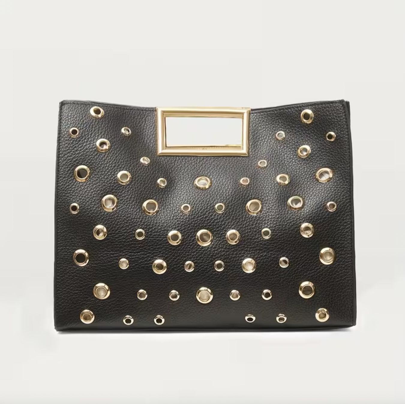 Black/Gold Grommet Square Vegan Leather Handbag Black/Gold Grommet Square Vegan Leather Handbag