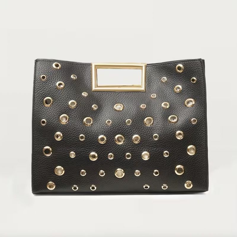 Black/Gold Grommet Square Vegan Leather Handbag Black/Gold Grommet Square Vegan Leather Handbag