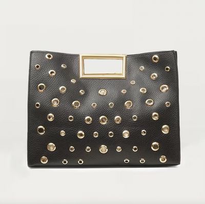 Black/Gold Grommet Square Vegan Leather Handbag