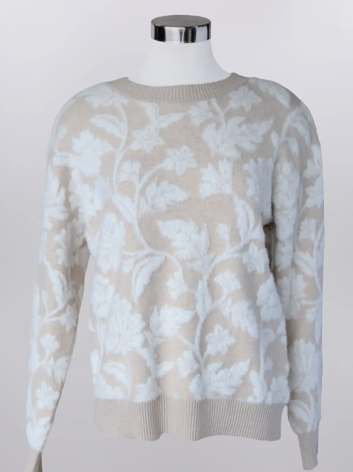 Super Soft Beige/White Botanical Print Sweater Super Soft Beige/White Botanical Print Sweater