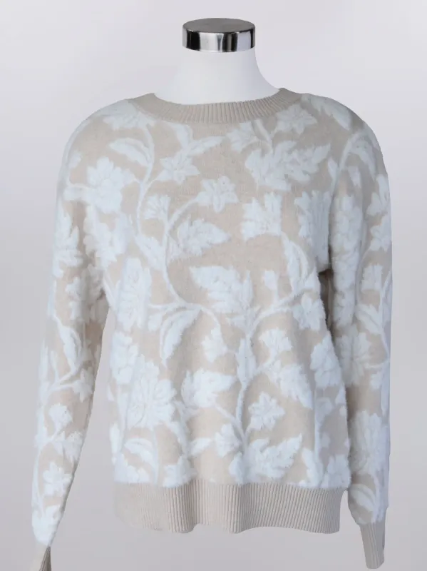 Super Soft Beige/White Botanical Print Sweater Super Soft Beige/White Botanical Print Sweater