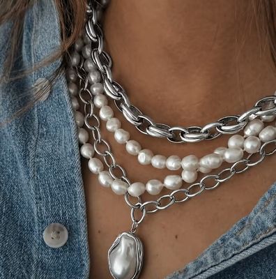 4 Layer Silver Chain/Pearl Necklace Set 4 Layer Silver Chain/Pearl Necklace Set