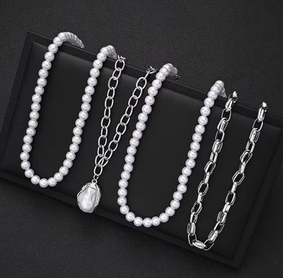 4 Layer Silver Chain/Pearl Necklace Set