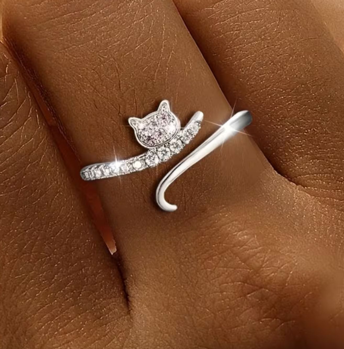 Delicate Silver Rhinestone Adjustable Cat Ring Delicate Silver Rhinestone Adjustable Cat Ring