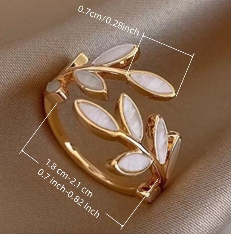 Gold Opal Look Adjustable Leaf Ring