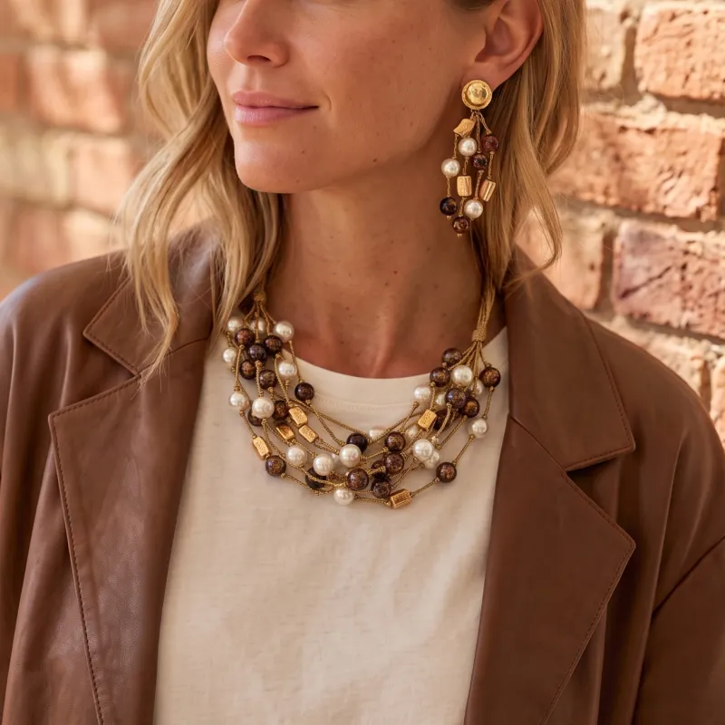 Handmade Coastal Bead Pearl Necklace Statement Necklace