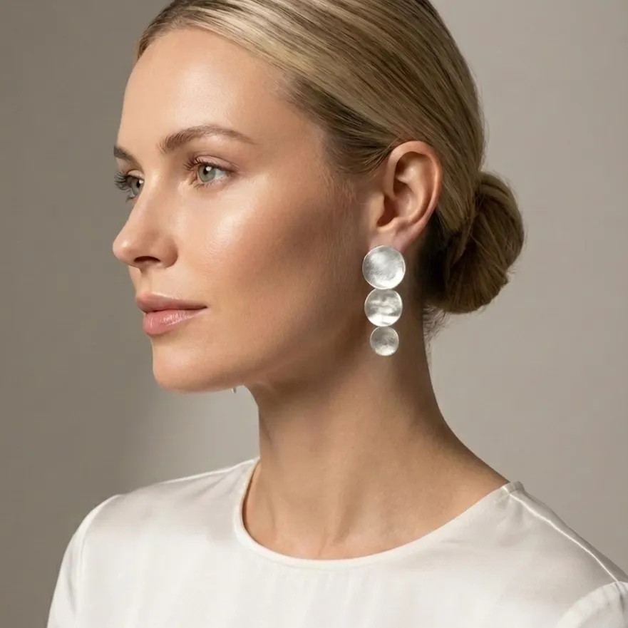 Handmade Graduated Disc Statement Earrings Handmade Graduated Disc Statement Earrings