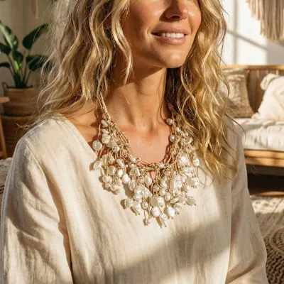 Handmade Coastal Knotted Statement Pearl Necklace Handmade Coastal Knotted Statement Pearl Necklace