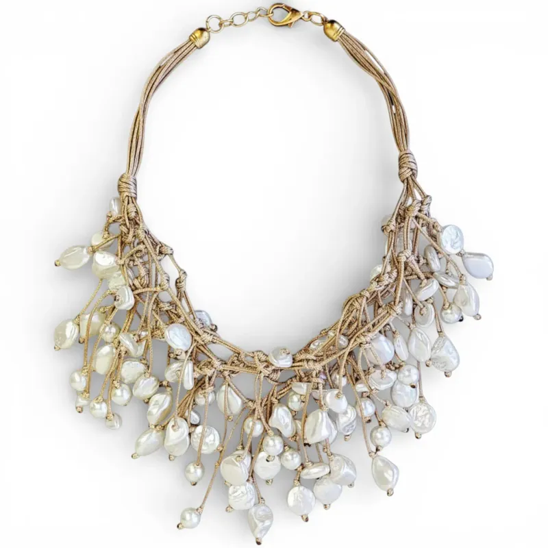 Handmade Coastal Knotted Statement Pearl Necklace