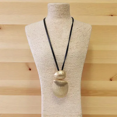 Handmade Black Adjustable Cord Gold Pendant Necklace