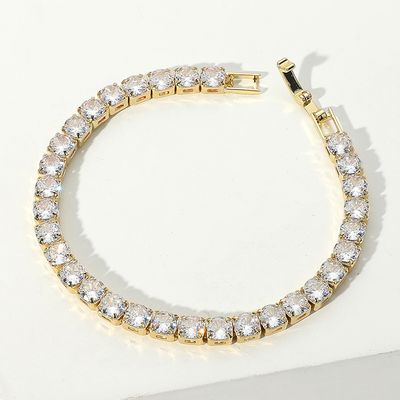 Round CZ Stone Gold Tennis Chain Evening Bracelet