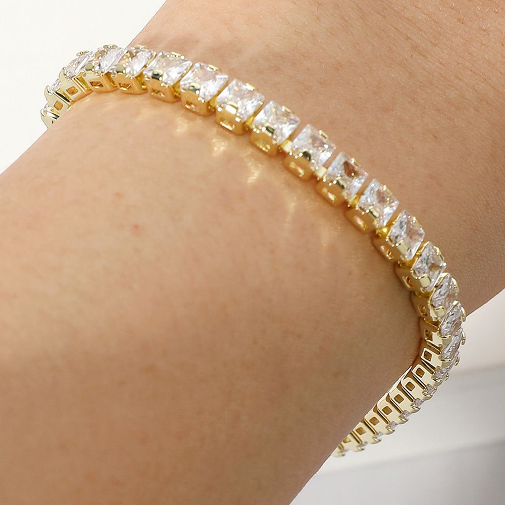 Round CZ Stone Gold Tennis Chain Evening Bracelet