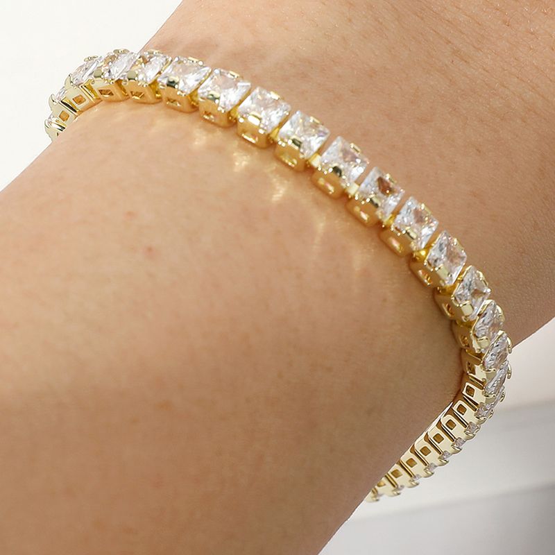 Round CZ Stone Gold Tennis Chain Evening Bracelet