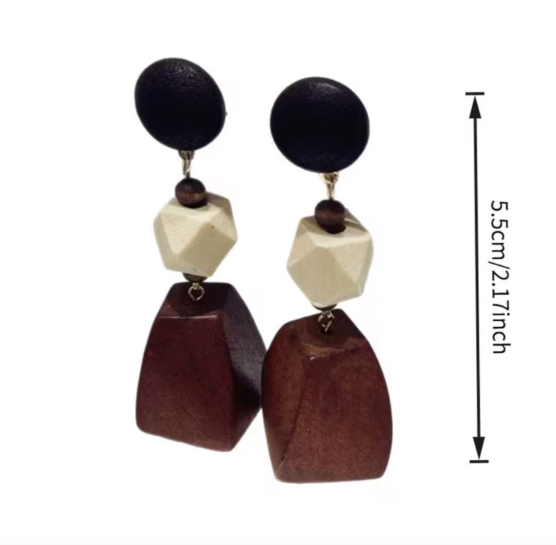 Bohemian Style Wooden Large Bead Statement Earrings