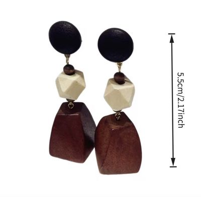 Bohemian Style Wooden Large Bead Statement Earrings