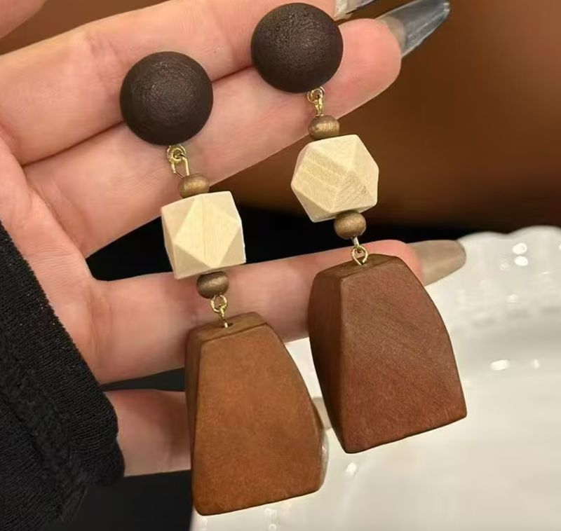 Bohemian Style Wooden Large Bead Statement Earrings Bohemian Style Wooden Large Bead Statement Earrings