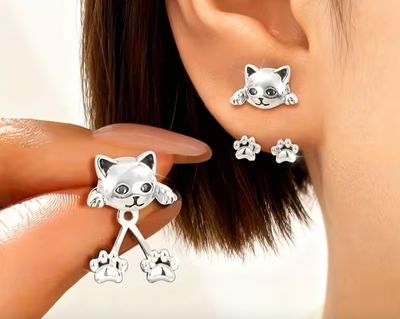Silver Cat Paw Hanging Earrings