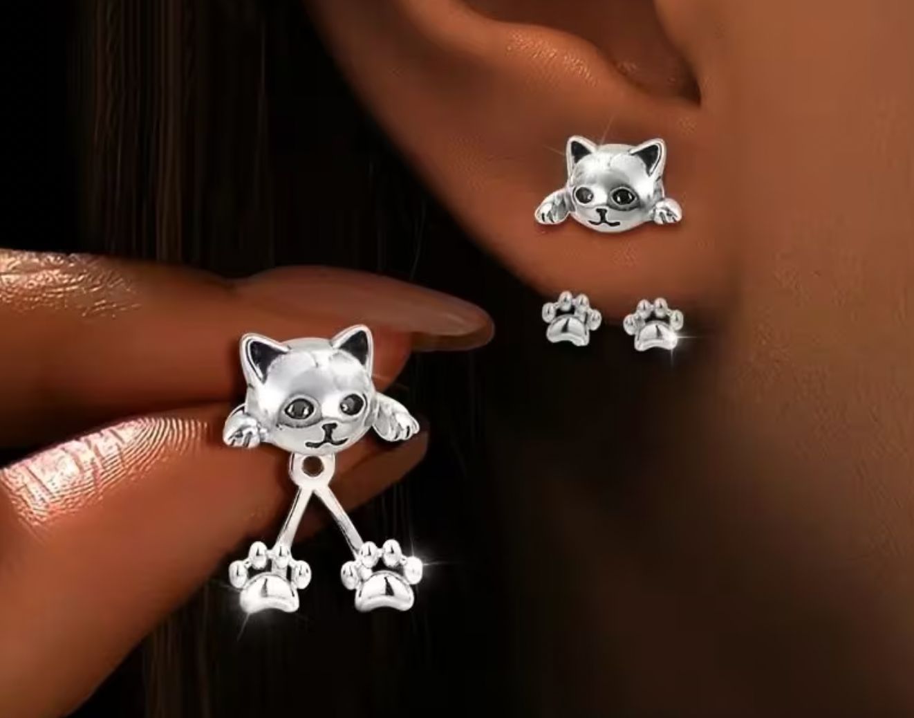 Silver Cat Paw Hanging Earrings Silver Cat Paw Hanging Earrings