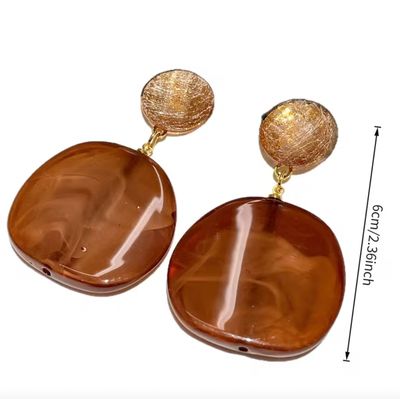 Light Brown/Gold Tone Acrylic Disc Earrings