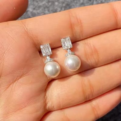 AAA Cubic Zirconia Emerald Cut Pearl Drop Formal Eaarrings