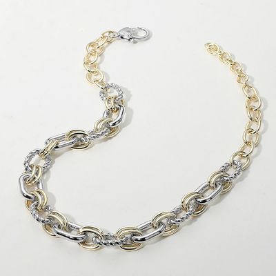 14K Gold Plated Two Tone Mixed Link Chunky Chain Necklace