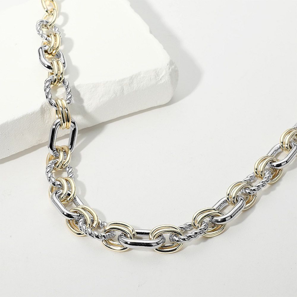 14K Gold Plated Two Tone Mixed Link Chunky Chain Necklace 14K Gold Plated Two Tone Mixed Link Chunky Chain Necklace