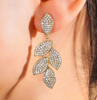 Gold/Clear Micro Pave CZ Dangle Leaf Earrings Gold/Clear Micro Pave CZ Dangle Leaf Earrings