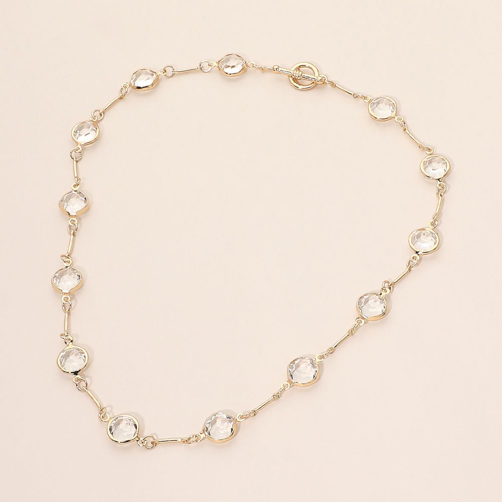 Round Stone Link Toggle Necklace