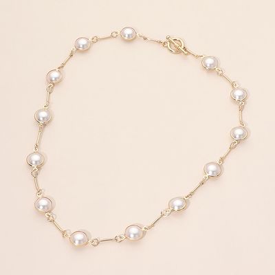 Round Stone Link Toggle Necklace